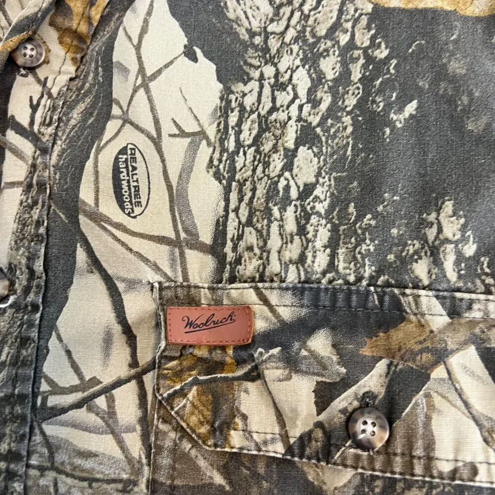 VTG Woolrich Shirt Mens L Camo Hardwoods‎ Button Up Vented Outdoors Grunge FLAW